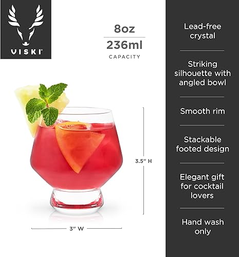 Miniatura 3 de Viski Raye - Juego de 2 vasos de cristal transparente con pies, juego de 2 vasos de cóctel sin tallo, 8 onzas