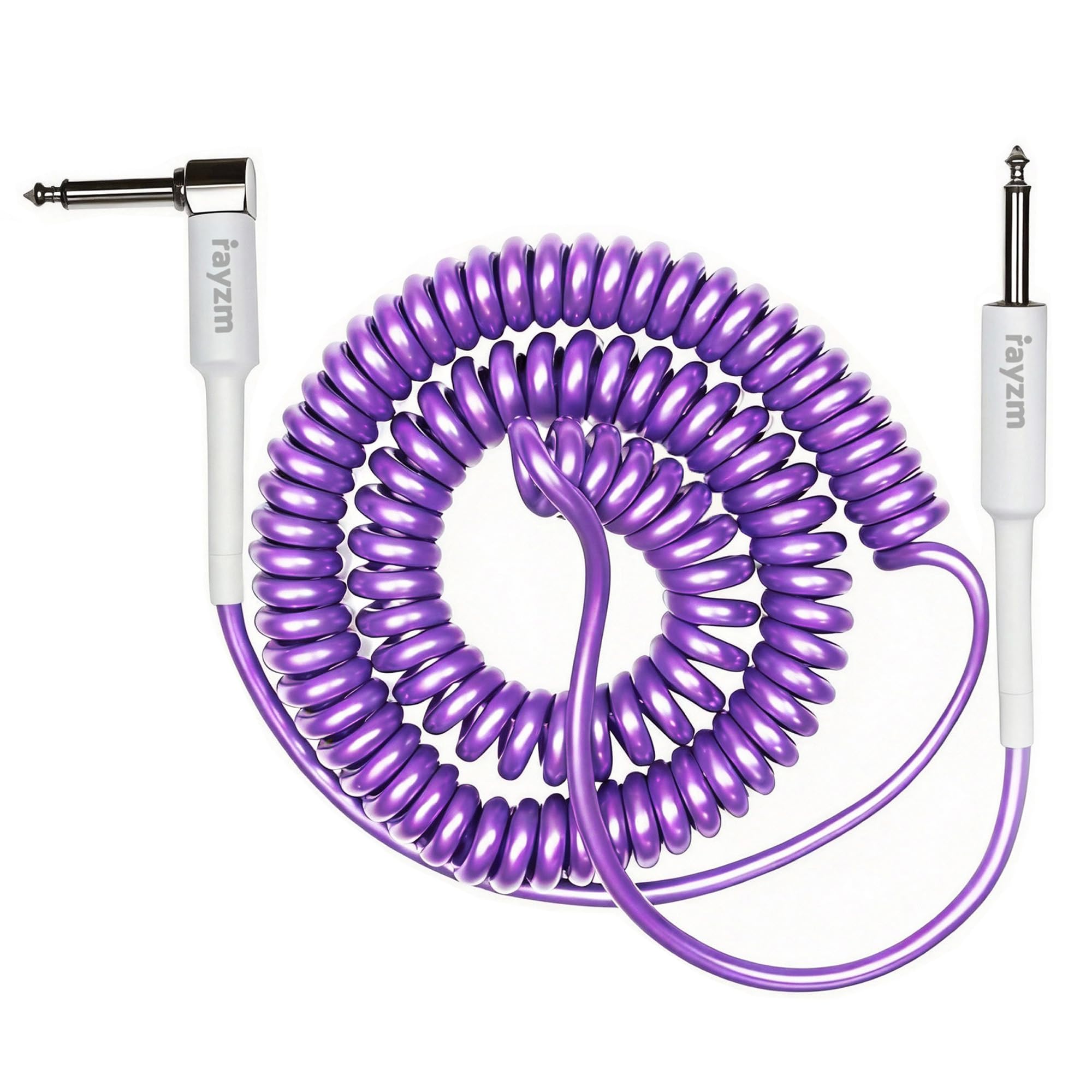 Rayzm Cable de Guitarra bobinado,Cable de Instrumento de 2 Metros en Espiral para Guitarra/Bajo, 6,35 mm Cable de Guitarra de Ángulo Recto (Púrpura)