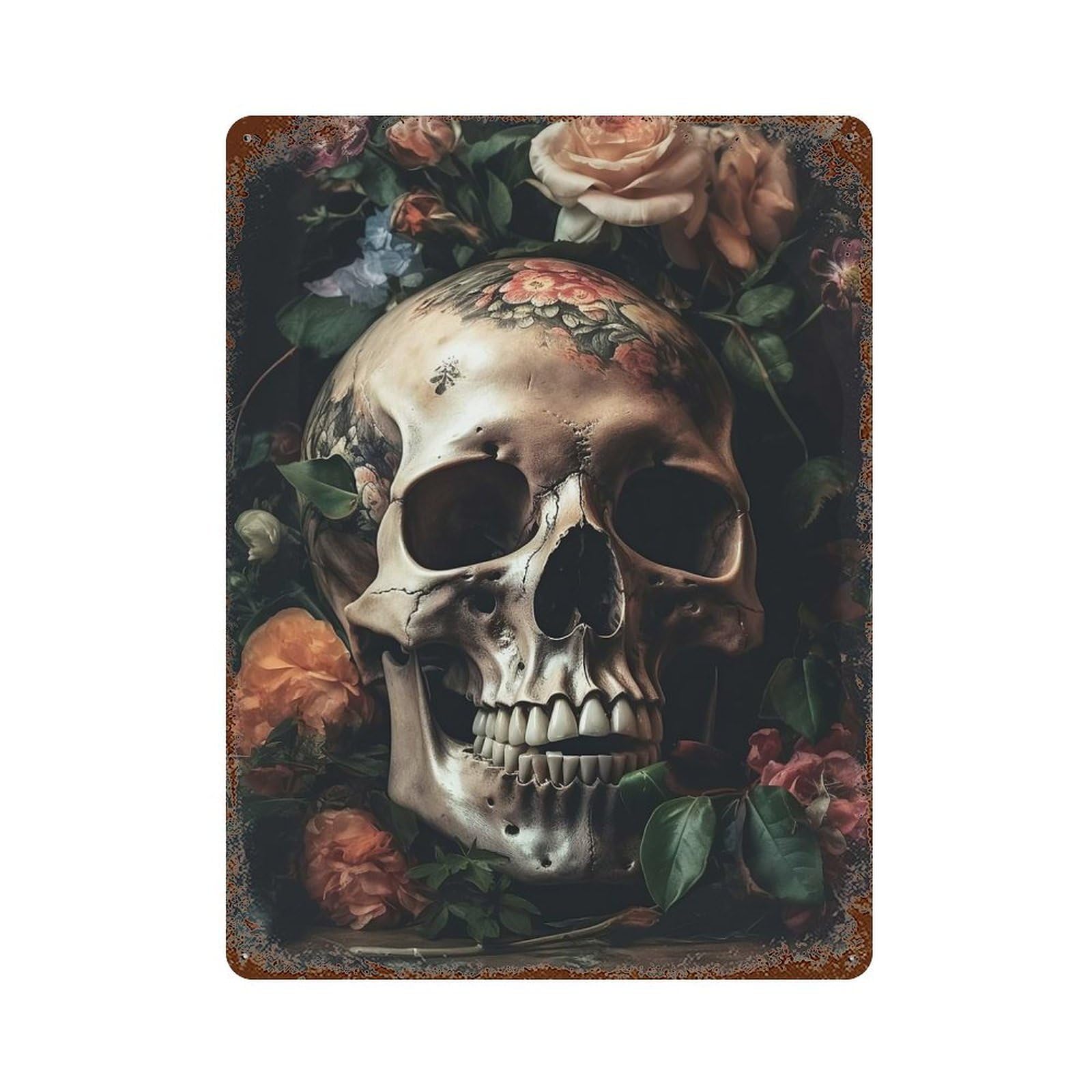 Skull Head 3 Rusty Metal Tin Sign 15.7"x11.8", for Pub, Kitchen And Man Cave Decor, Farmhouse Wall Decor