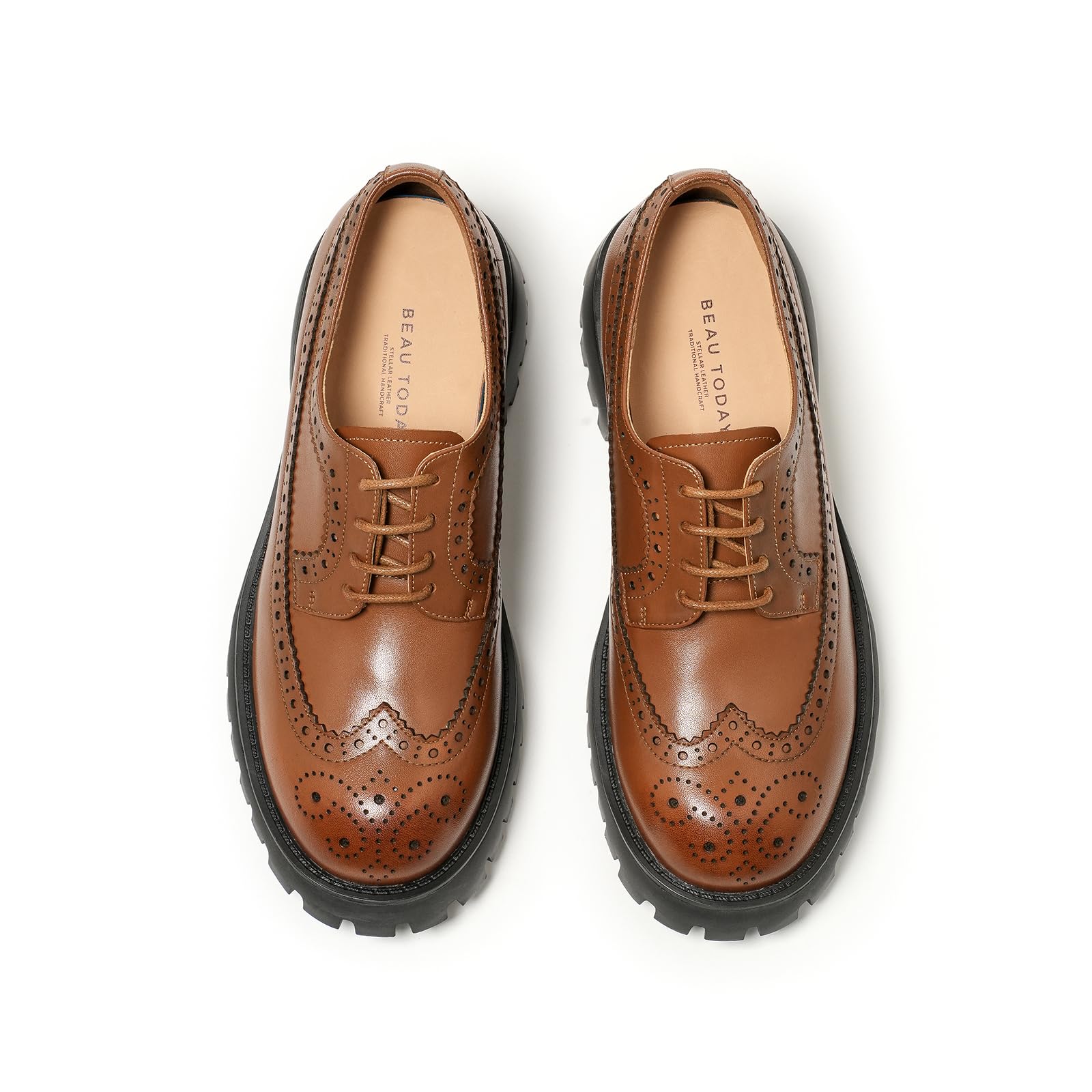 Women's Oxfords, Platform Oxfords for Women, Comfort Wingtip Brogue Dress Shoes, Chunky Leather Oxford Shoes for Women, Casual Lace-up Business Office Work Shoes-image-25