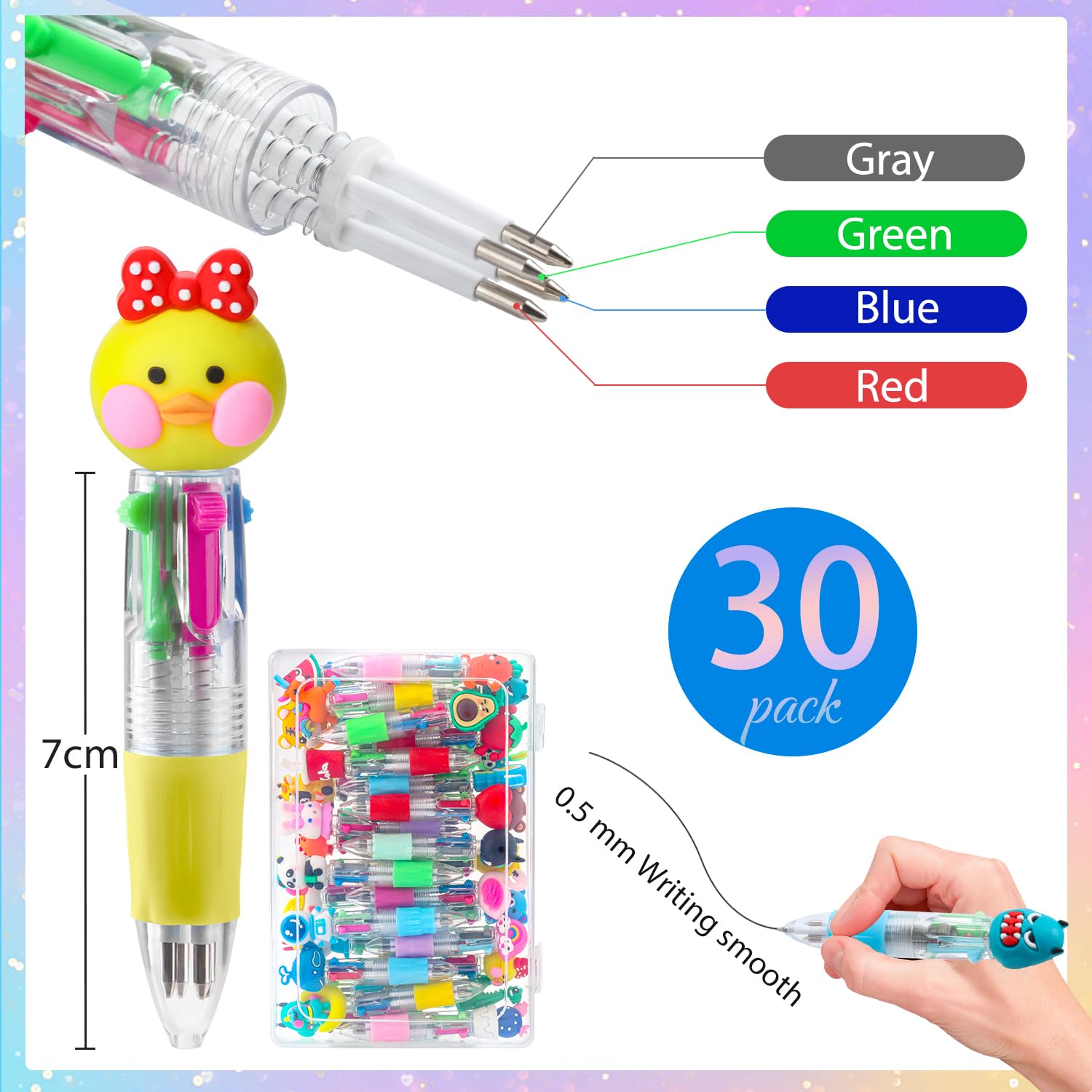 30 sztuk wielokolorowych długopisów 4 w 1, miniaturowe, kreatywne, słodkie pisaki z kreskówki, 4 kolory, wysuwany długopis do biura, przybory szkolne, dla dzieci, uczniów, do prac domowych, szkoły