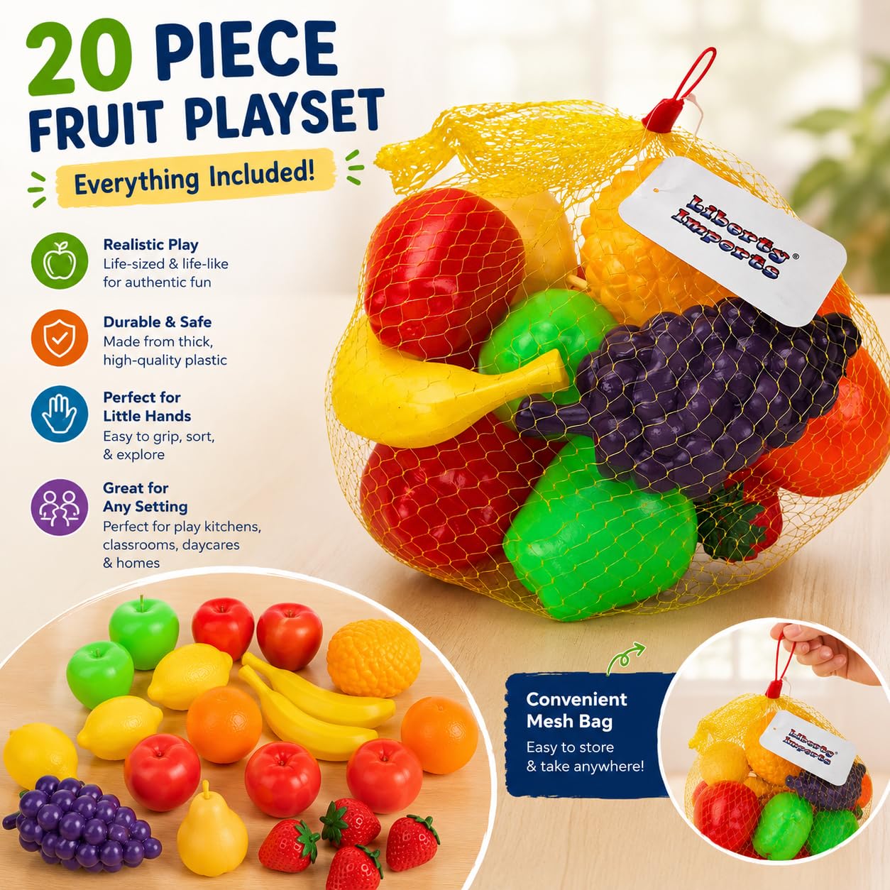 専用 kids vintage LIBERTY fruits shortall Liberty Imports Life Sized Bag of Fruits Play Food Playset for