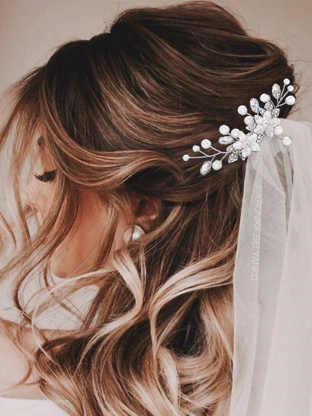 Catery Flower Bridal Hair Comb Silver Rhinestone Side Clip Wedding Accessories for Brides and Women - Image 5