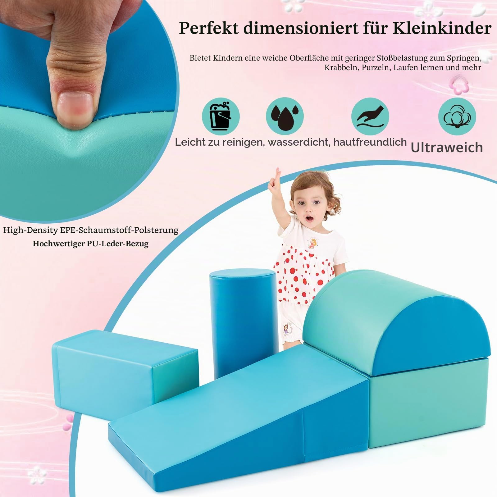 LIFEZEAL 5er-Set Softbausteine, Schaumstoffbausteine Schaumstoffblöcke für Kinder von 9-36 Monaten, Riesenbausteine zum Toben und Klettern, Bauklötze Bauspielzeug für den Innenbereich