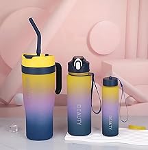 زجاجات مياه رياضية - مجموعة من 3 قطع من اكواب بمقبض ماصة مانعة للتسرب لأنماط الحياة النشطة، مثالية لصالة الالعاب الرياضية واللياقة البدنية والسفر في الهواء الطلق (الخيار 4)