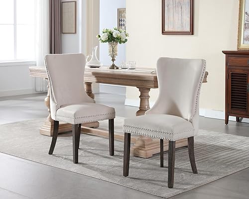 Miniatura 2 de KCC Juego de 2 sillas de comedor de terciopelo tapizadas de alta gama con patas de acero inoxidable con anillo trasero de clavo colección Nikki
