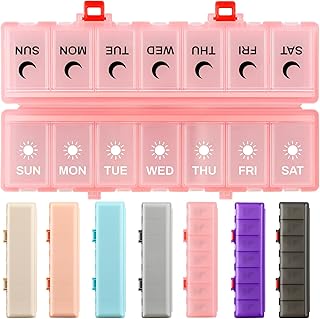 Foldable Pill Organizer Weekly 2 Times a Day, 7 Day Portable AM PM Travel Pill Case with Black&White Labels, Dual-Protection Daily Medicine Box, Large Pill Container for Vitamin/Supplement-Clear Pink