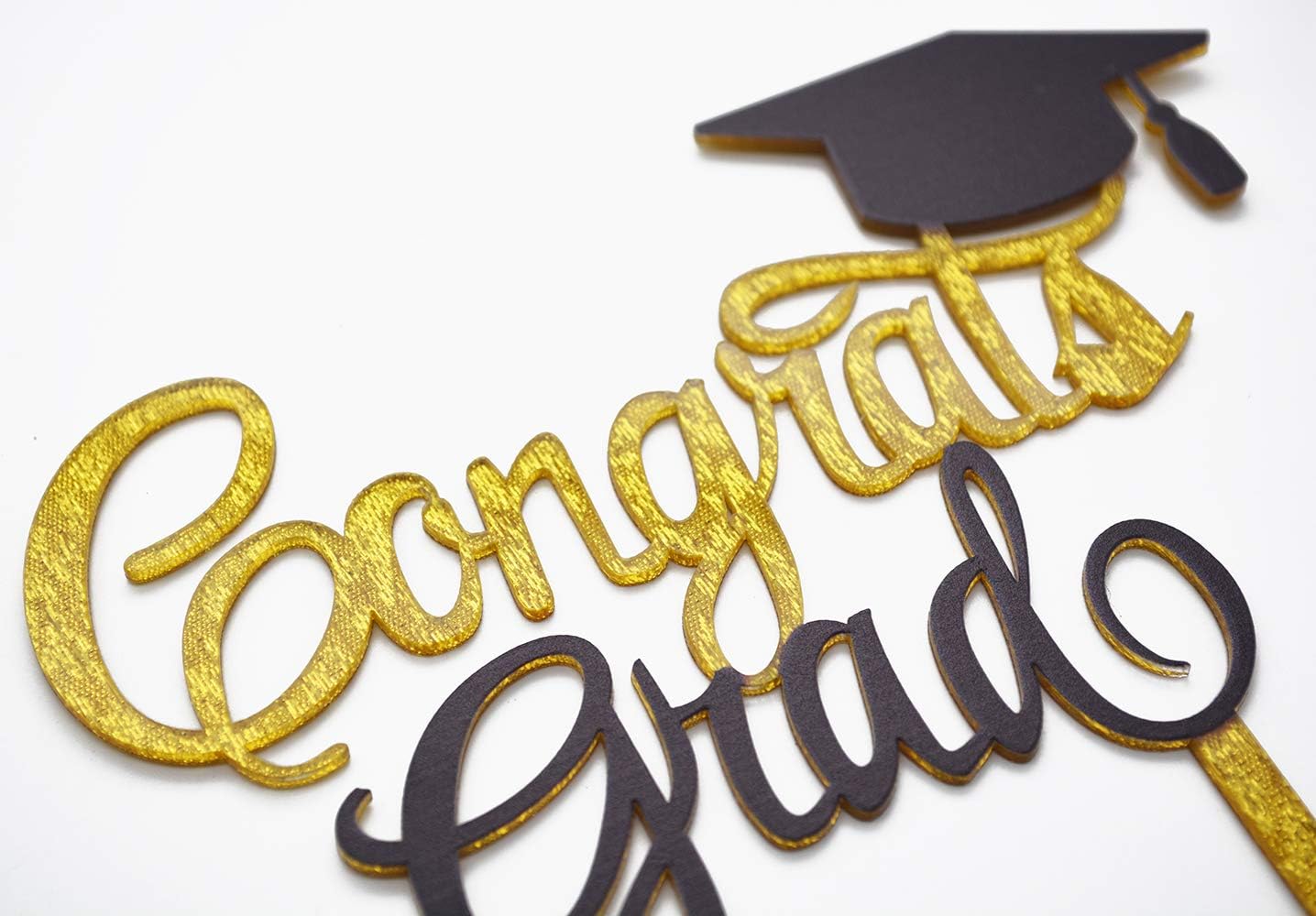Congrats Grad Cake Topper 2026 Graduation Cake Topper Grad Party Decorations (Gold&Black)