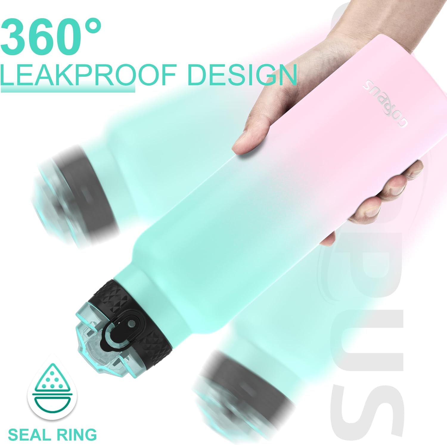 GOPPUS 750ml/24oz Stainless Water Bottle with Straw 0.75 Litre Hot Thermal Water Flask Double Wall Steel Water Bottles Insulated Water Bottles Leakproof Cold Water Bottle Adult