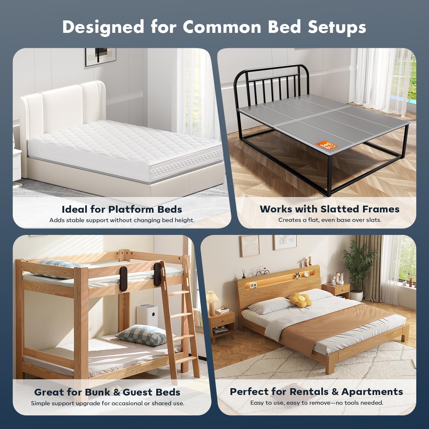 Bunkie Board Queen 10mm (60" x 80") – Gray Under Mattress Support, Anti-Sag & Noise-Free, Breathable Low Profile Bed Board for Metal Frame, Platform & Slatted Beds