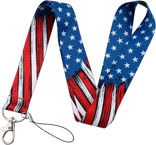 Miniatura 5 de Cordón de la bandera estadounidense para llaves, tarjetas de identificación, correa para el cuello, para mujeres y hombres, patriótico