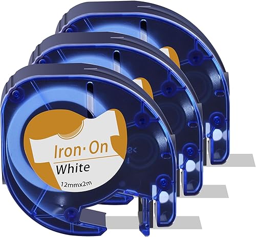 NineLeaf Paquete de 3 etiquetas termoadhesivas compatibles con Dymo Letratag 18771 0.472 in 1/2 pulgadas, negro sobre blanco, cinta texturizada para