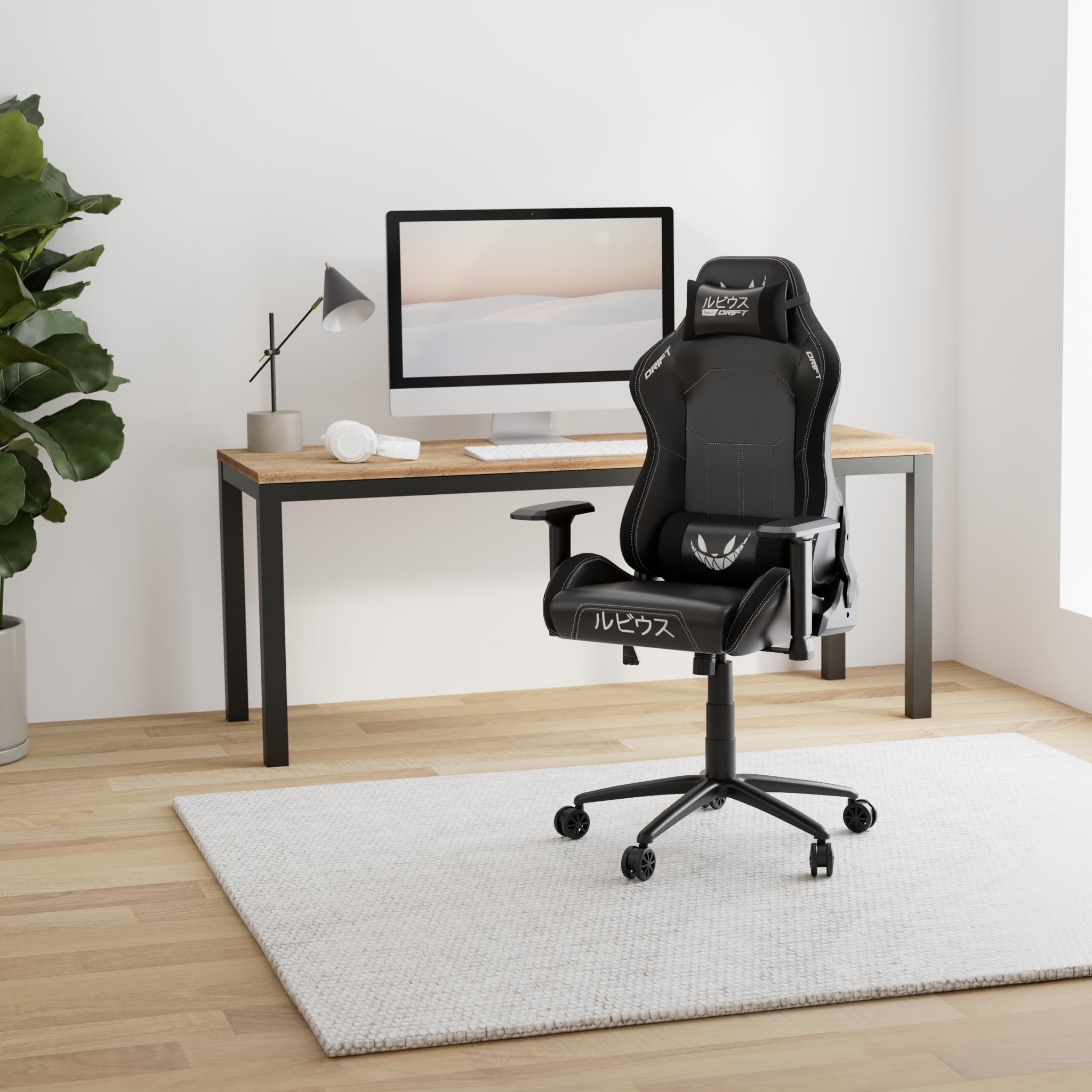 Drift Silla Gaming ElRubius -DR250RU - Silla Gaming Oficial de elElRubius,Mecanismo Mariposa, Respaldo reclinable, Polipiel, Acabados Ante, reposabrazos 4D, cojín Cervical y Lumbar, Negro/Blanco
