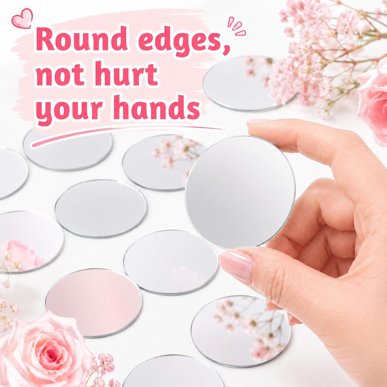 20Pcs Adhesive Small Mirrors for Crafts, Mini Size Acrylic Round Mirror