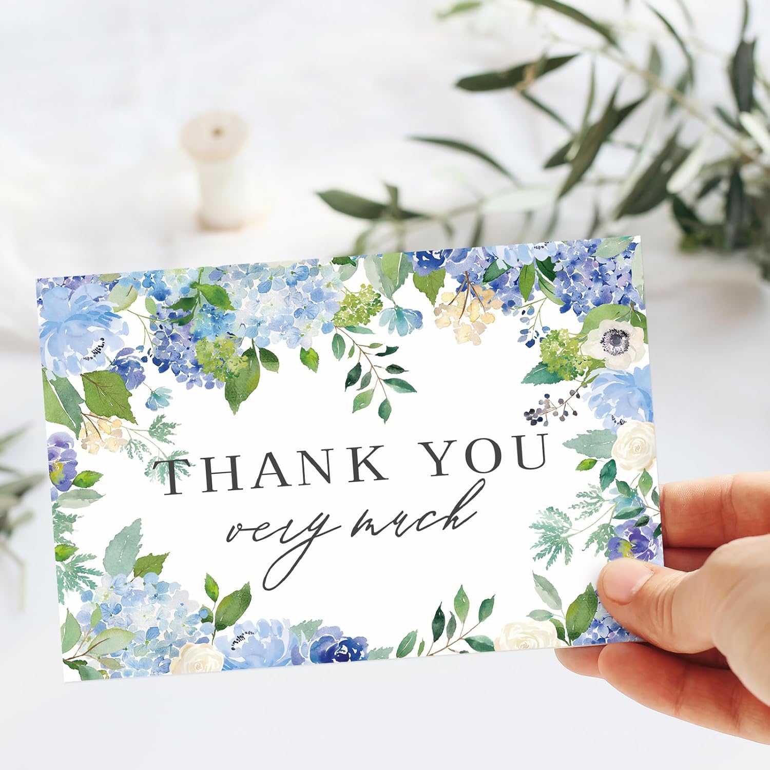 Whaline 50 Pack Hydrangea Thank You Cards Bulk Boxed Greeting Card Spring Summer Blue Purple Floral Blank Note Cards with Envelope Stickers for Wedding Baby Shower Birthday
