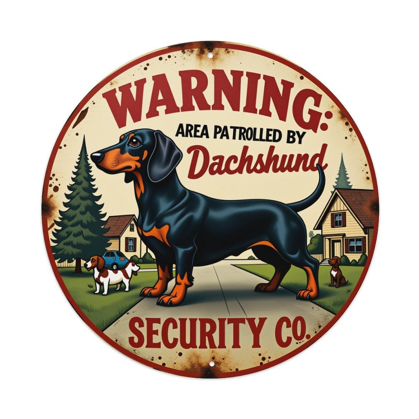 Warning Area Patrolled By Dachshund Security Co Tin Sign Vintage Style Home Bar Garden Wall Plaque Decor Metal Poster 8x12 Inch