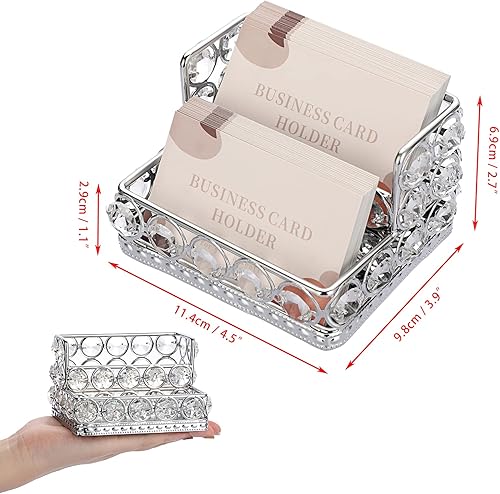 Vista 16 de Hipiwe Soporte para tarjetas de visita de cristal de 2 niveles, soporte de exhibición de tarjetas de visita con espejo dorado, organizador