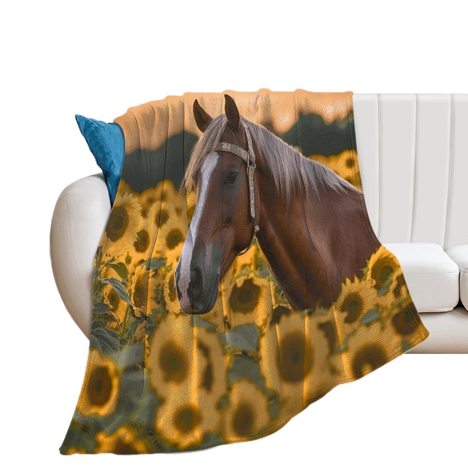 Yellow Sunflower Horse Throw Blanket for Couch Super Soft Warm Lightweight Throw Blankets Cozy Flannel Bed Blanket Cute Decorative Blankets for All Seasons Home Decor Gift 30"*40"（76 * 100cm）