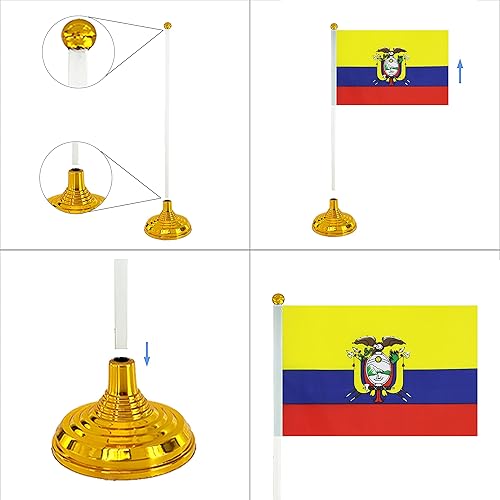 Miniatura 4 de Paquete de 12 banderas de escritorio ecuatorianas pequeñas con base de soporte, para la oficina en casa, festivales, eventos, decoraciones de