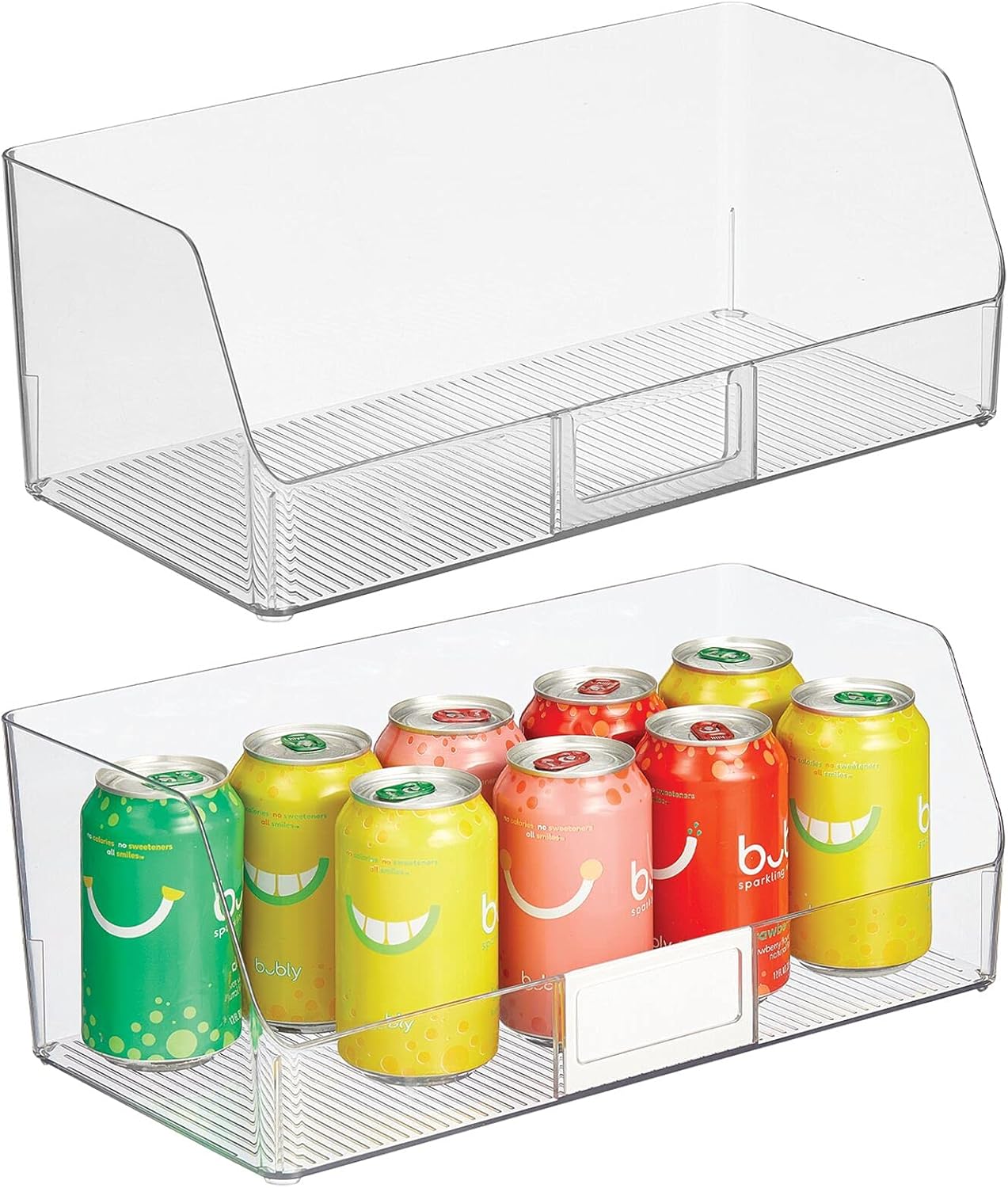 mDesign Wide Plastic Kitchen Food Storage Organizer Bin Basket with Open Front and Built-In Label Holder for Cabinets, Pantry - 15.38 Inch Width - 2 Pack - Clear