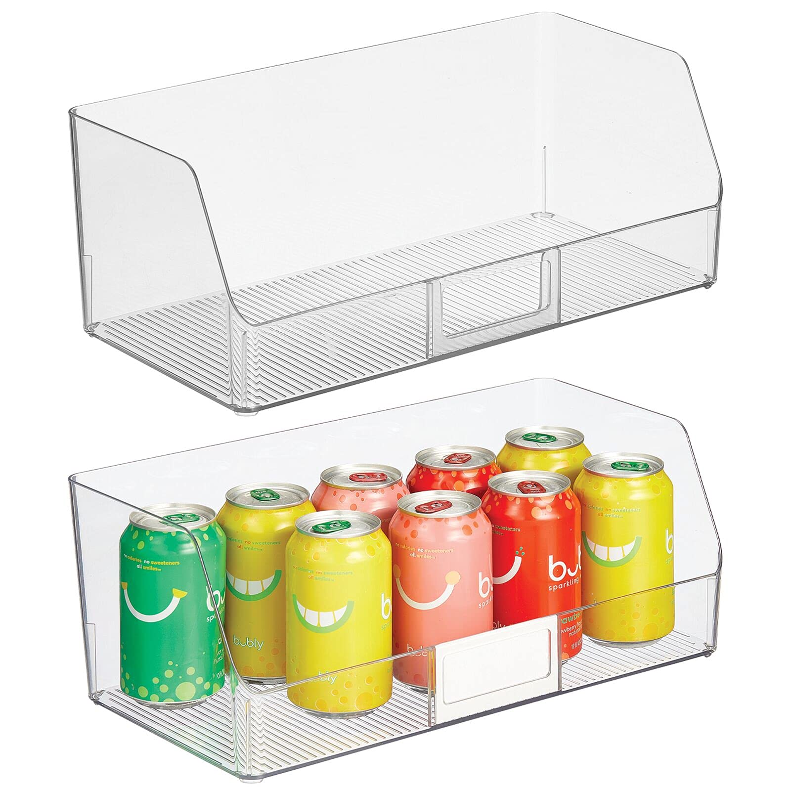 mDesign Wide Plastic Kitchen Food Storage Organizer Bin Basket with Open Front and Built-In Label Holder for Cabinets, Pantry - 15.38 Inch Width - 2 Pack - Clear
