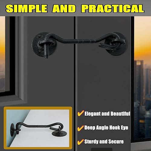 Miniatura 5 de Alise Cerraduras de cierre de gancho y ojos para ventanas, graneros, cabina, puertas correderas, puertas dobles, puertas de cobertizo de garaje,