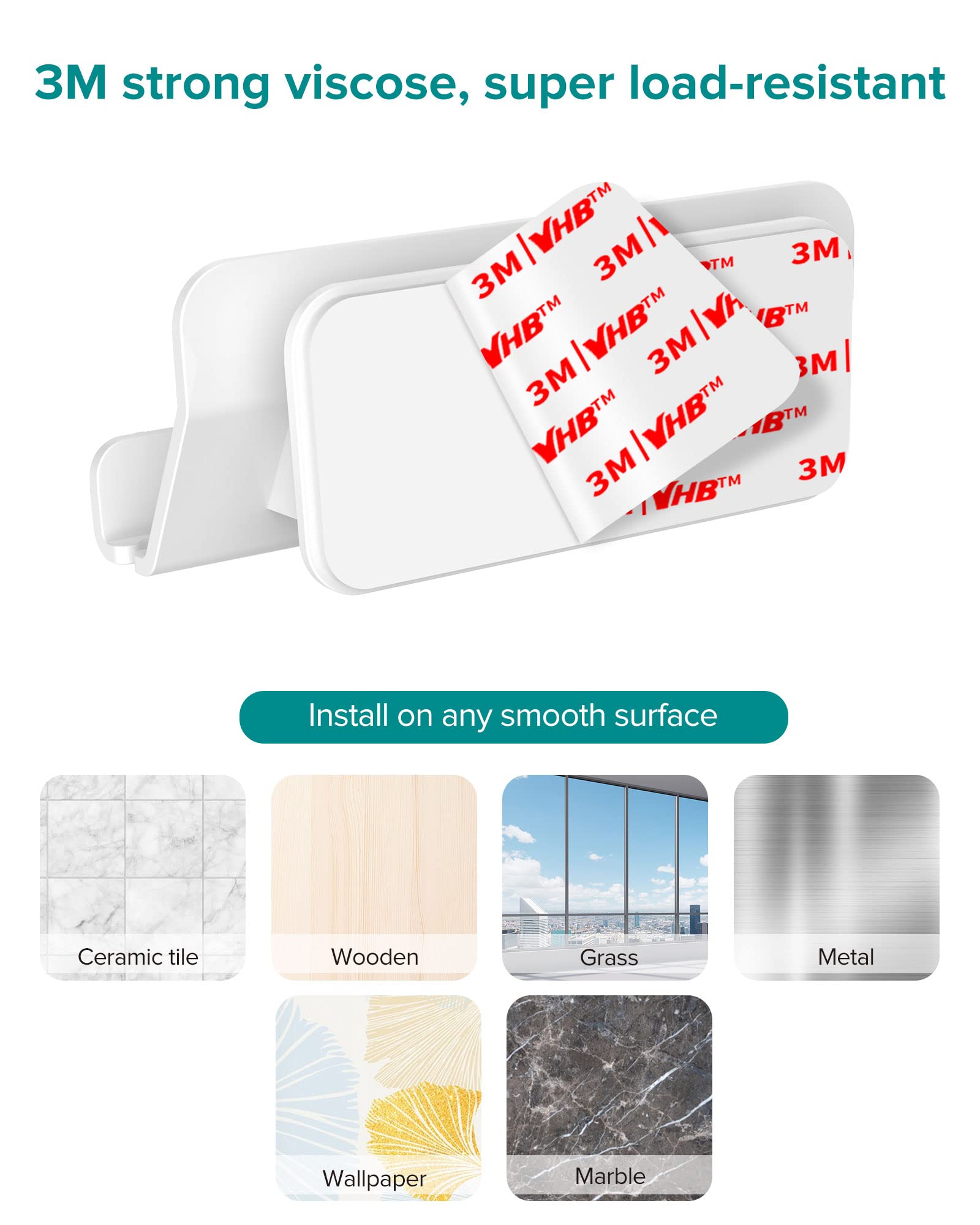 SPORTLINK Handy Wandhalterung Ladehalterung - ABS Universal Handy Wandhalterung Halterung mit Kabelmanagement/Klebestreifen Kompatibel mit iPhone, iPad Mini, 4-7.6 Zoll Smartphone und Mini Tablet-Weiß