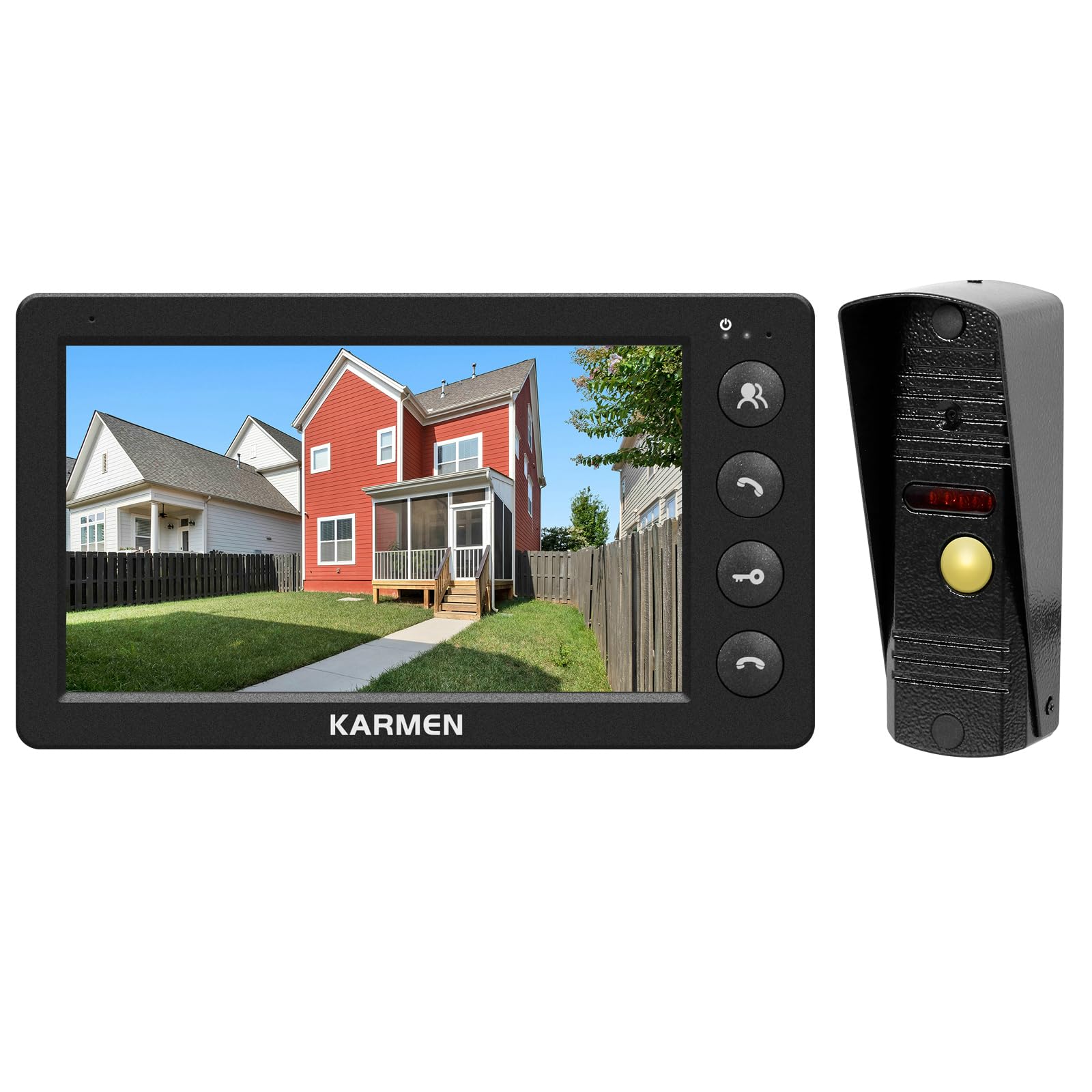 Karmen Portero con vídeo de 7 Pulgadas, Timbre de Metal, visión Nocturna infrarroja, Impermeable IP65, 16 Tonos, Control Remoto, Negro