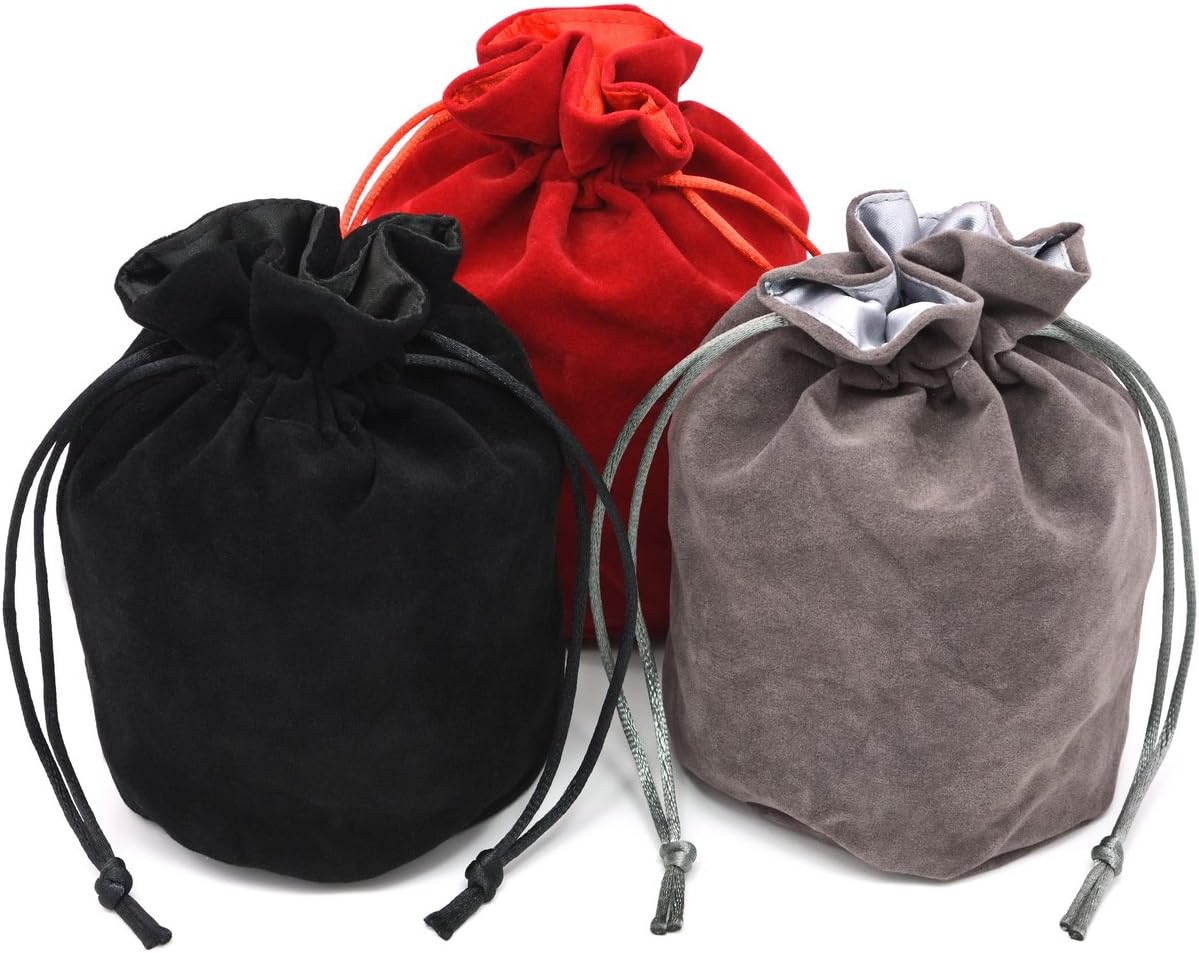 IvyFieldDice Red/Grey/Black Drawstring Dice Bag - Dungeons and Dragons Fabric/Standing Cotton Fabric Dice Bag/D&D Dice Pouch/Small Pouch/Also can be Used as a Velvet Jewelry Bag(3 Colors for One Set)