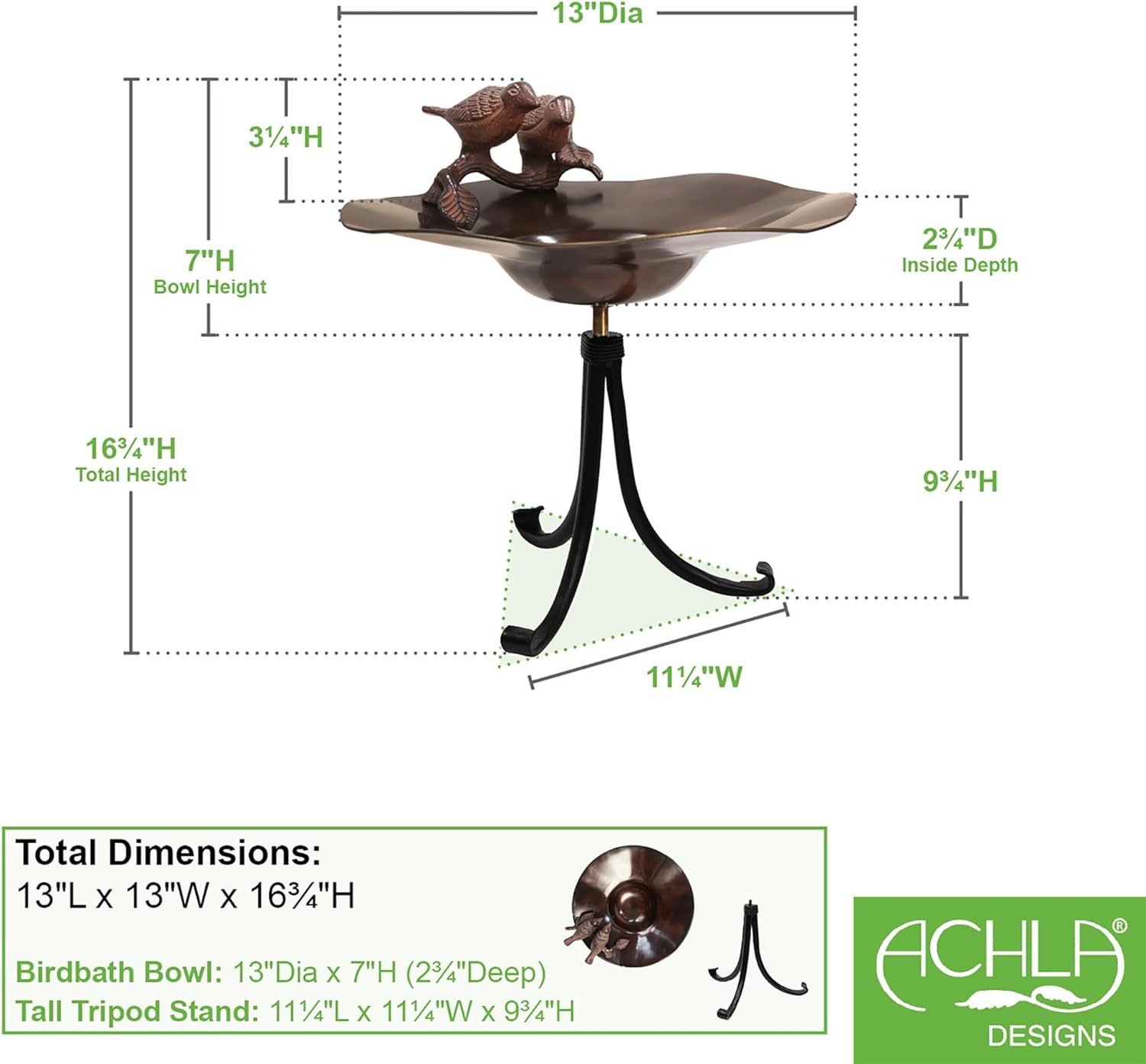 Antiqued Birdbath w/Birds- Tripod Stand