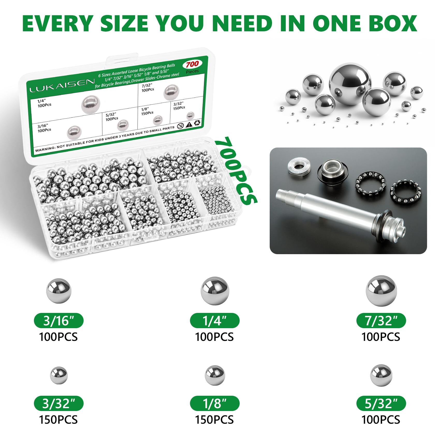 700 Pcs Bike Bearing Balls Kit - Chrome Steel G25 -2