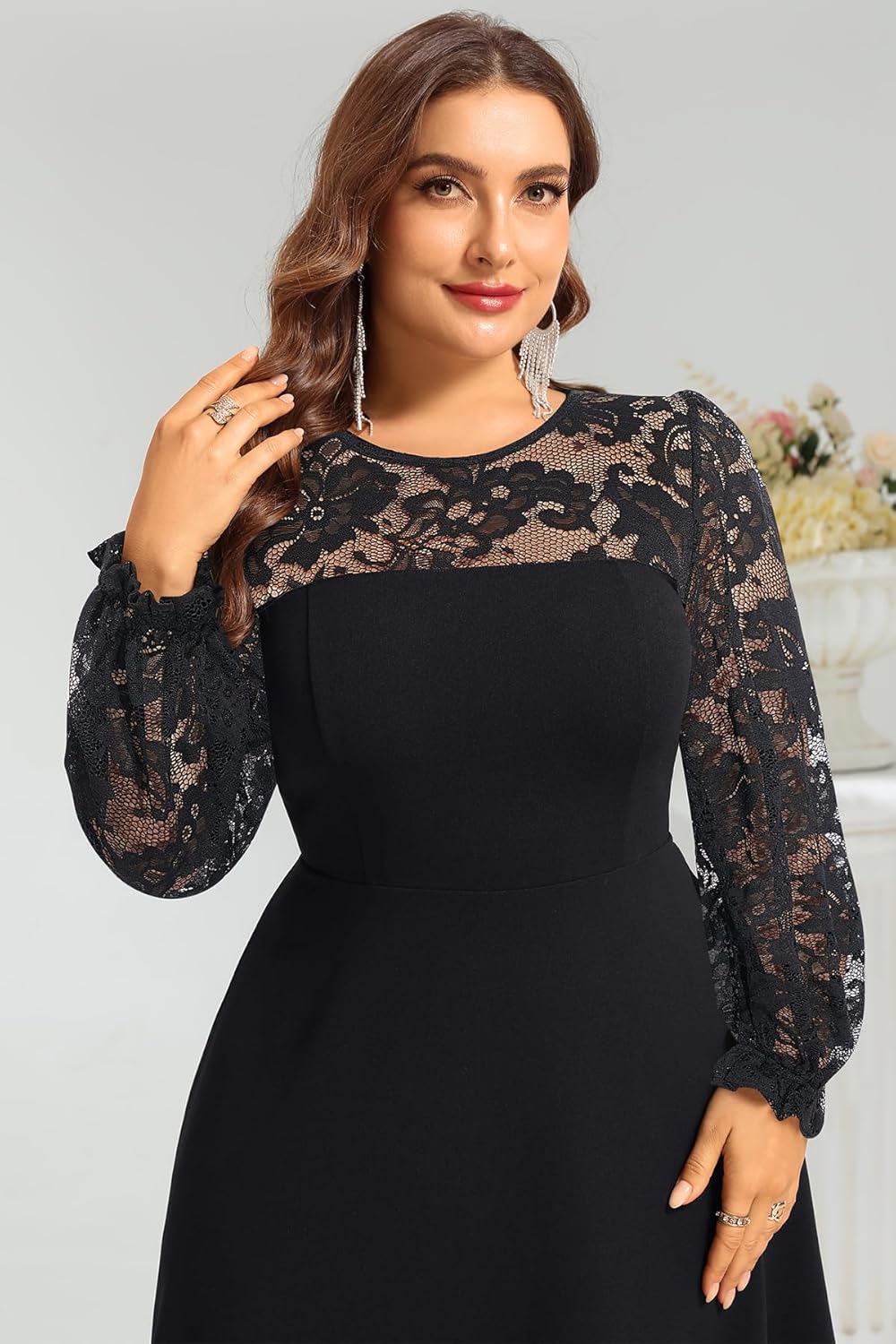 Plus Size Cocktail Dress - Lace Wedding Guest Party Crew Neck Short A Line Dresses Women - Image 4
