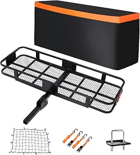 HUUHRIN 60"x21"x6" Hitch Cargo Carrier - 550lbs Capacity Hitch Rack Cargo Trailer with Waterproof Bag Cover, Net and 2 Reinforced Straps - Folding Car Hitch Mount Cargo Carrier (Black)
