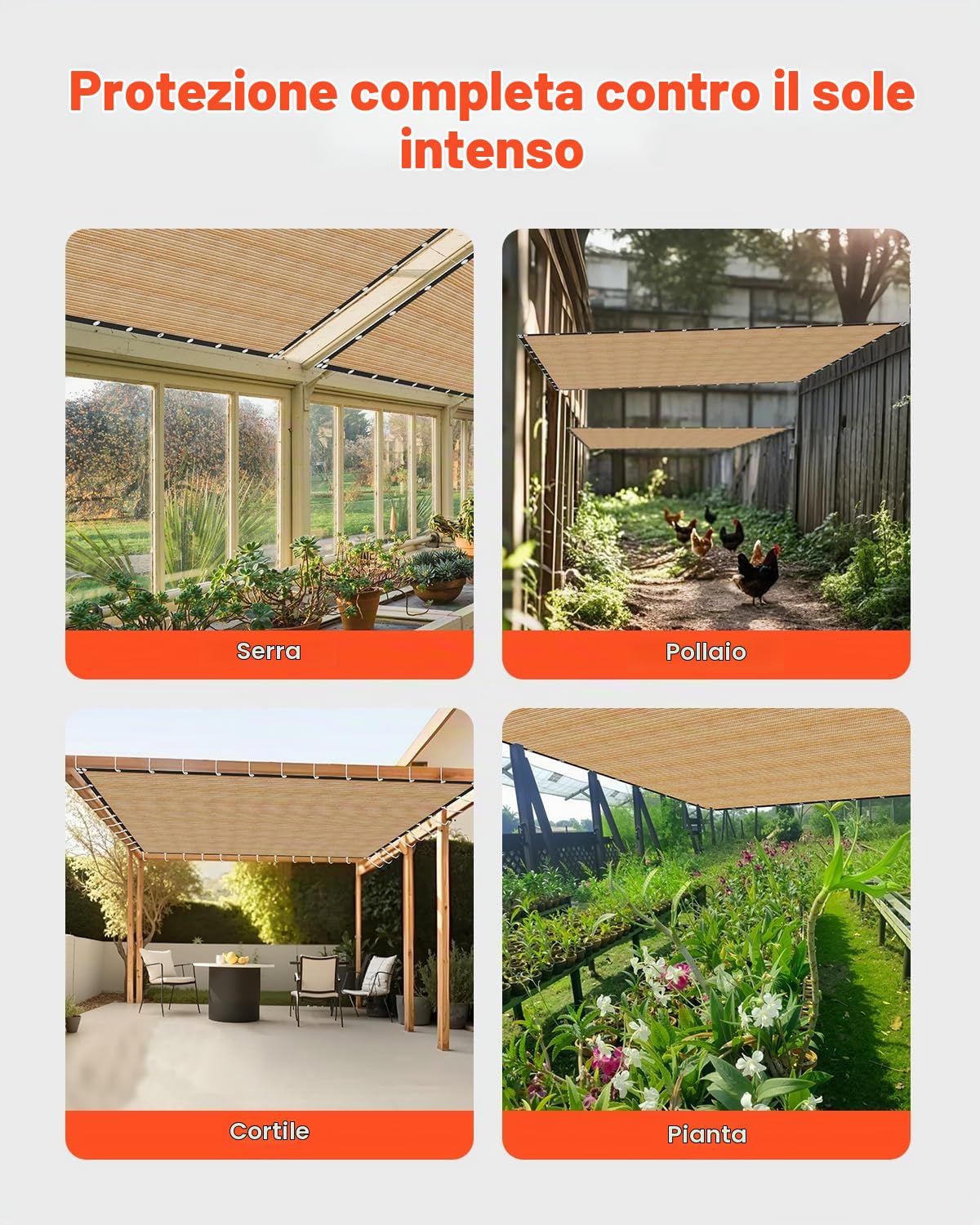 VEVOR Vela Ombreggiante con Protezione Solare, 366 x 610 cm, per Pergolato con Occhielli in Acciaio Inox, Telo Ombreggiante con Materiale HDPE, per Esterno Patio Giardino Cortile, Beige