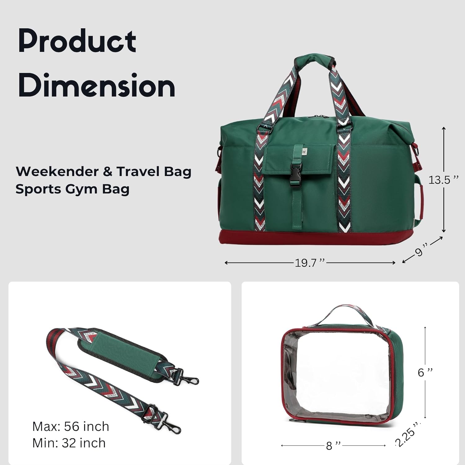 SUNNY BIRD Duffel with Utility Pouch, 40L Weekender Overnight Bag with Shoe Compartment for Travel and Sports (Greenboho) - Image 7