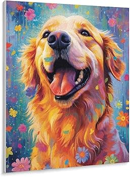 Amazon | カラフルなゴールデンレトリバー 数字キットによる絵画