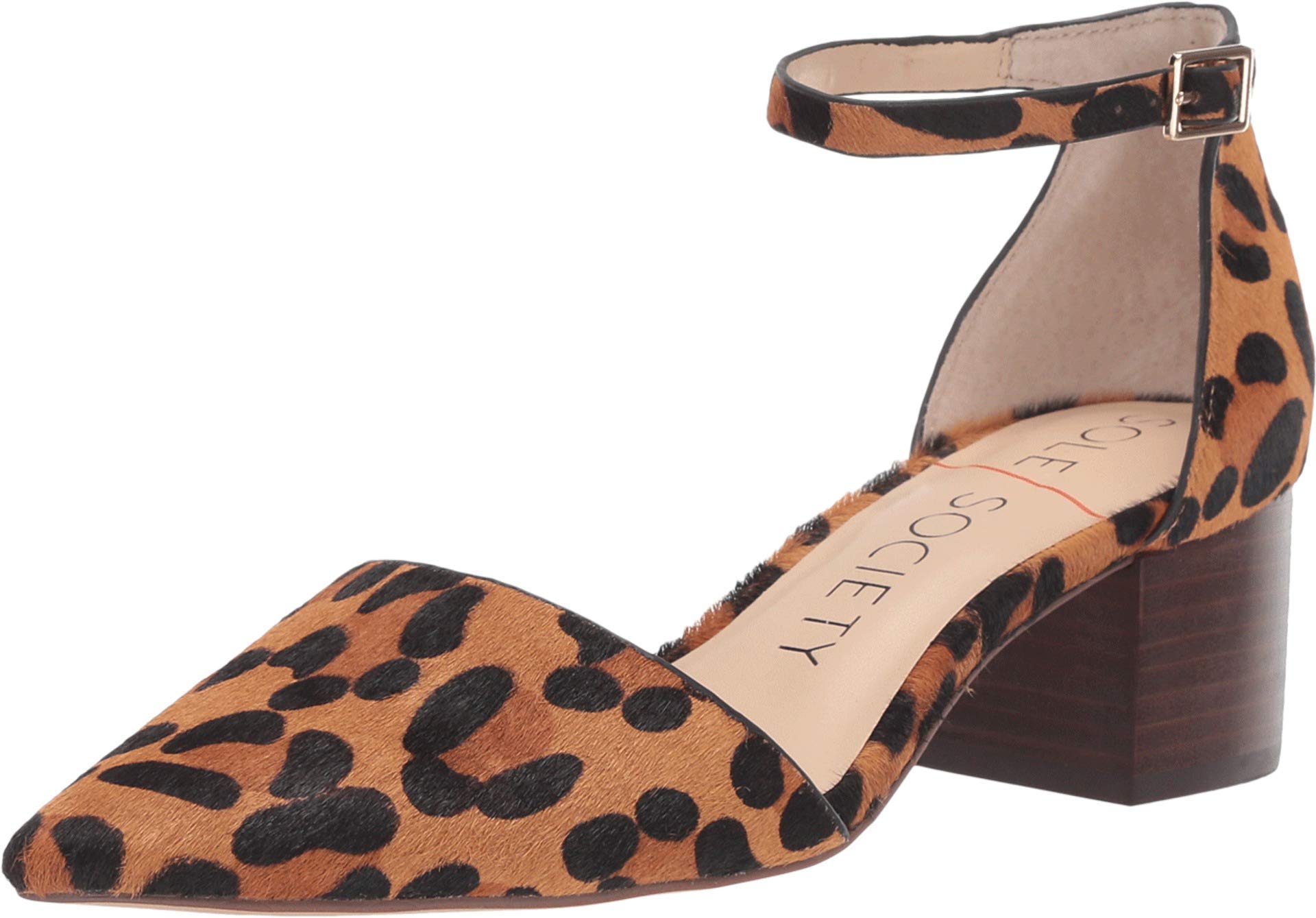 Sole SocietyWomen's Katarina Point Toe Ankle Strap Pump with 1.75" Block Heel, Leopard - 6