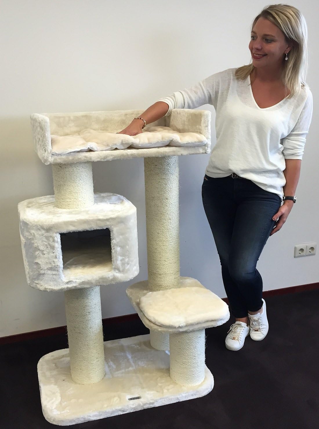 UGEMIA Cat Tree for Large Cats Big Cat Palace Beige 47 inch high 68 pounds Total Weight Activity Tree with Scratching Posts Condo House Big Cats Large Bed Tower Furniture Sale