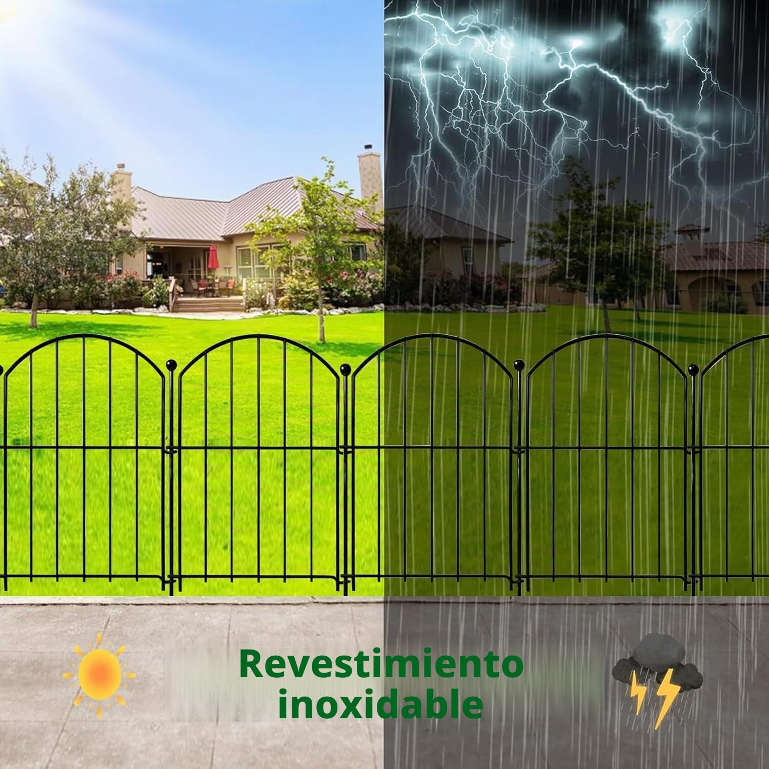 ANAMPION Valla de jardín, total 330cm largo x 43cm alto,10 PCS | Elementos de valla metal,11 barras de fijación,Valla Decorativa de Jardín,para barrera animales,Exteriores,Flores(Arco）