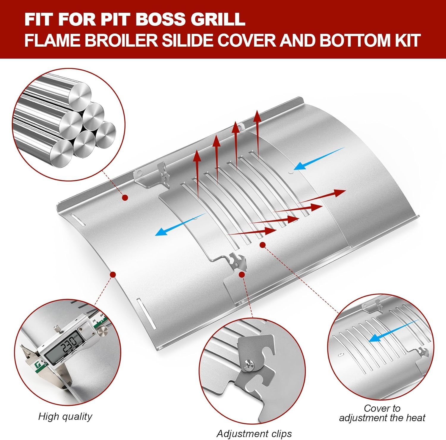 GasSaf Improve Flame Broiler for Pit Boss PB1000, PB1100, PB1150, PB1600 Series, PB1100PS1, Heat Deflector for Pit Boss Accessories, Pitboss Heat Diffuser for Smoker Pellet Grills Replacement Parts