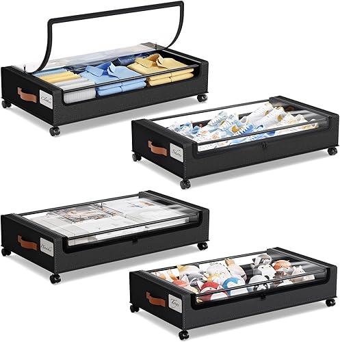 Miniatura 18 de Yecaye Almacenamiento debajo de la cama con ruedas, paquete de 2 contenedores de almacenamiento debajo de la cama, almacenamiento de zapatos debajo