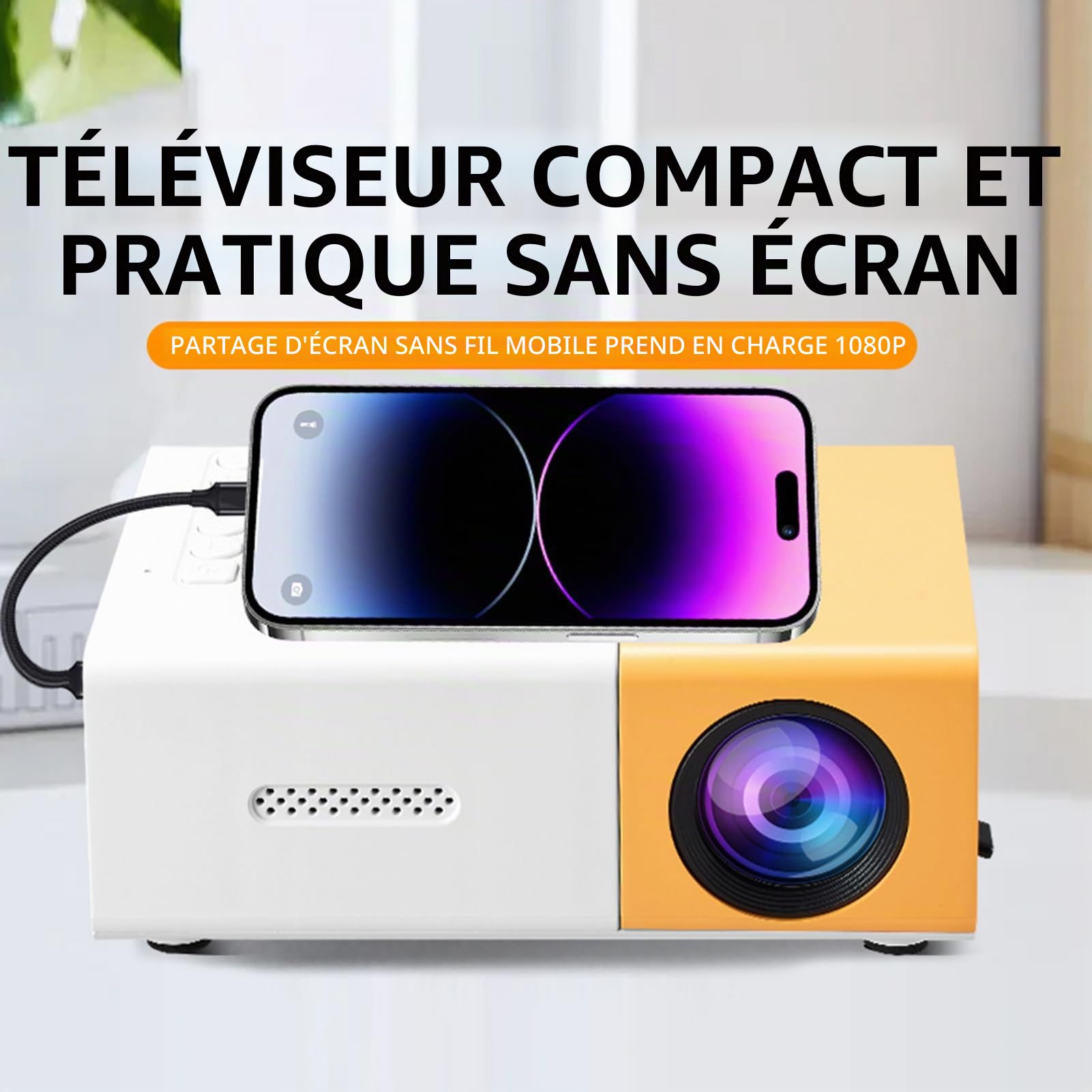 Projecteur Intelligent, Mini Projecteur Portable 1080p, 6000 LM luminosité, pour Les Divertissements à Domicile, Les Réunions et Les Jeux, Petit Projecteur de Voyage