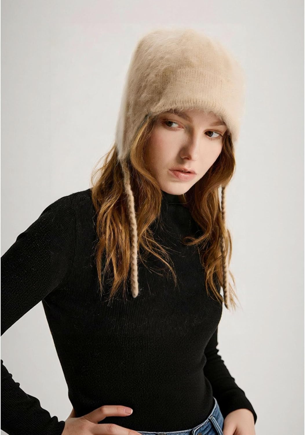 GreenMount Women's 100% Pure Brushed Cashmere Earflaps Hat Cute Plant Dyeing Warm Soft Winter Hat for Women Gifts