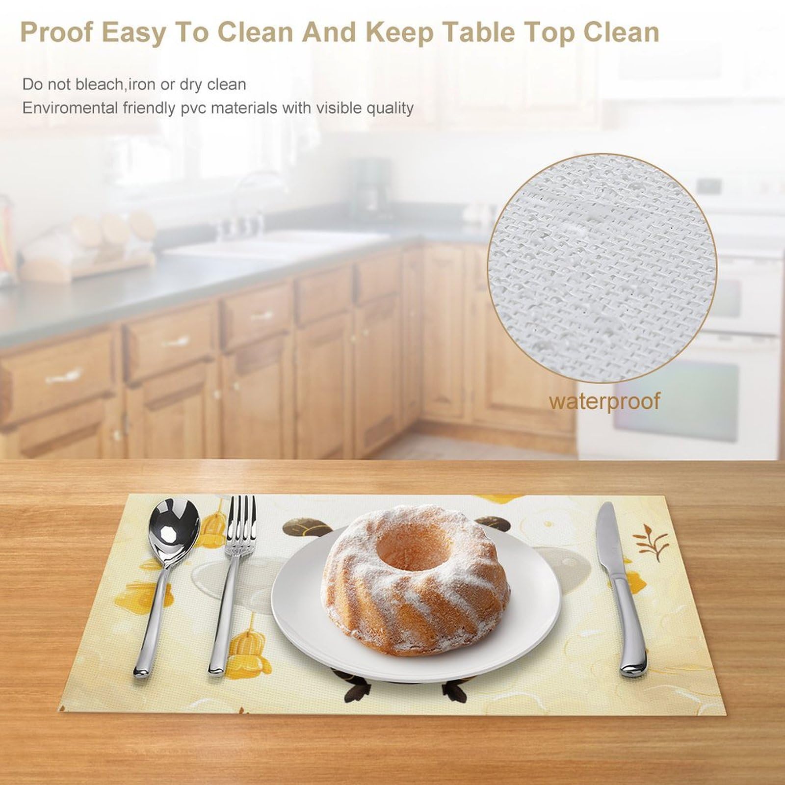 Set di 6 tovagliette all'americana in PVC, lavabili, resistenti al calore, antiscivolo, impermeabili, per interni ed esterni, tavolo da pranzo, cucina, vacanze, feste, 6 pezzi