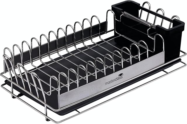 KitchenCraft MasterClass Dish Drainer, Stainless-Steel, Silver/Black, 41 x 22 x 13 cm