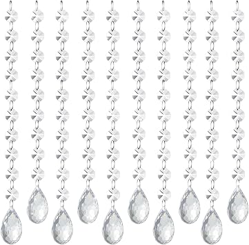 10 PCS Crystal Garland Strands, 33ft Hanging Crystal Strings for Window Curtains Doorway Decorations, Acrylic Clear Water Drop Crystal Ornaments for Christmas Tree, Wedding Party Home Chandelier Decor