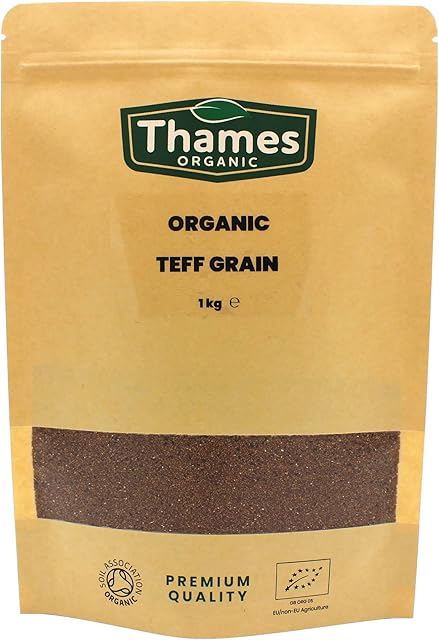 Organic Teff Grain - Raw, Vegan, No Additives, No Preservatives, GMO Free, High in Protein and Fibre for Cooking and Baking by Thames Organic 1kg