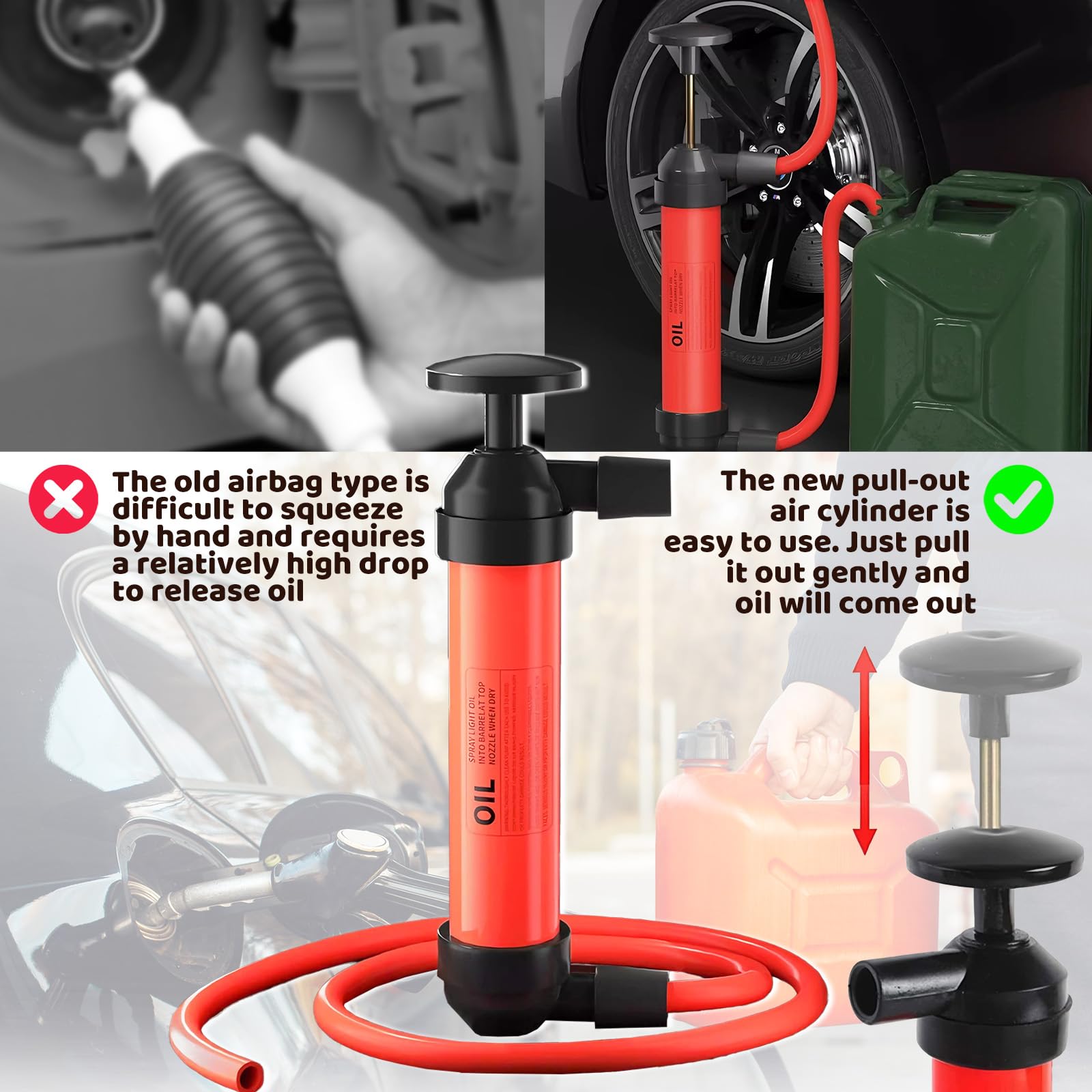 9 Pompe à Huile Manuelle Portable - Pompe à Siphon Manuelle à Aspiration d'Huile - Pompe de Transfert Manuelle d'Huile - Transfert Efficace des Fluides - Anti-Fuite - Extracteur d'Huile