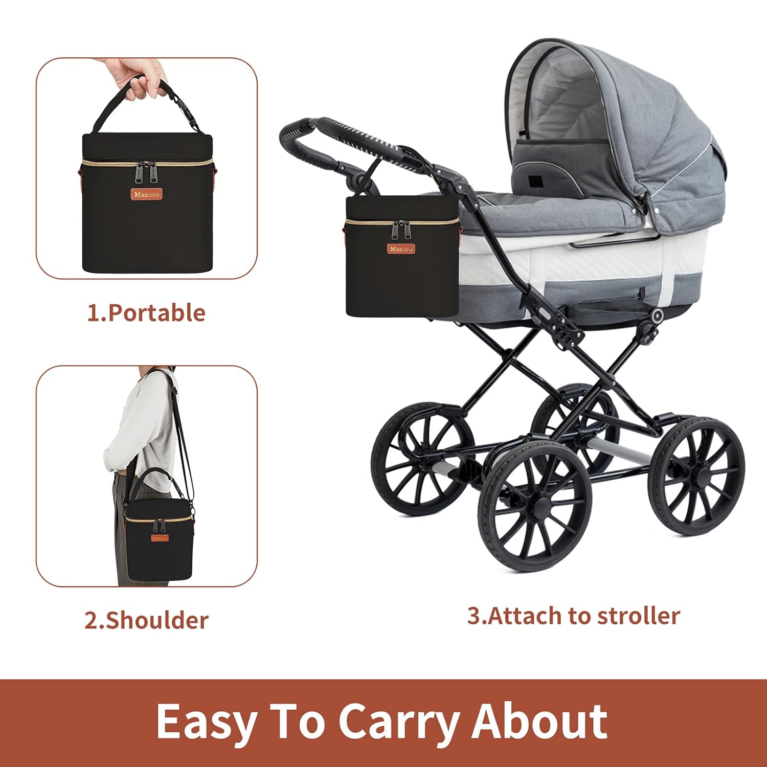 Mancro Breastmilk Cooler Bag Travel, Fits 4 Baby Bottles Up to 9 Ounce, Baby Bottle Bag with Ice Pack, Insulation Breast Milk Cooler Travel, Black - Image 4