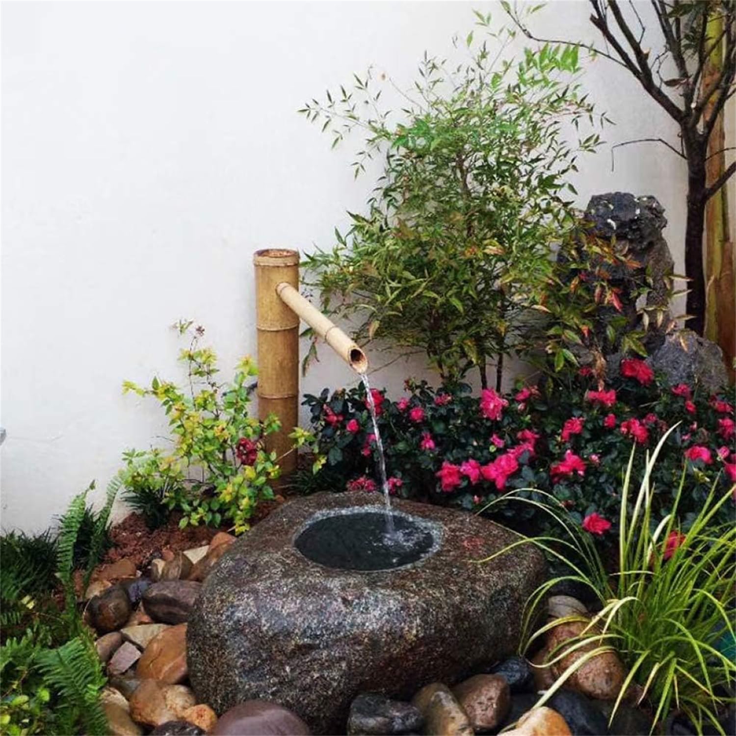 Fuente Decorativa De Bambú, Kit De Fuente De Agua para Jardín Zen con Bomba, Fuente De Agua De Bambú Feng Shui, Caño para Jardín Japonés Al Aire Libre, para Decoraci,